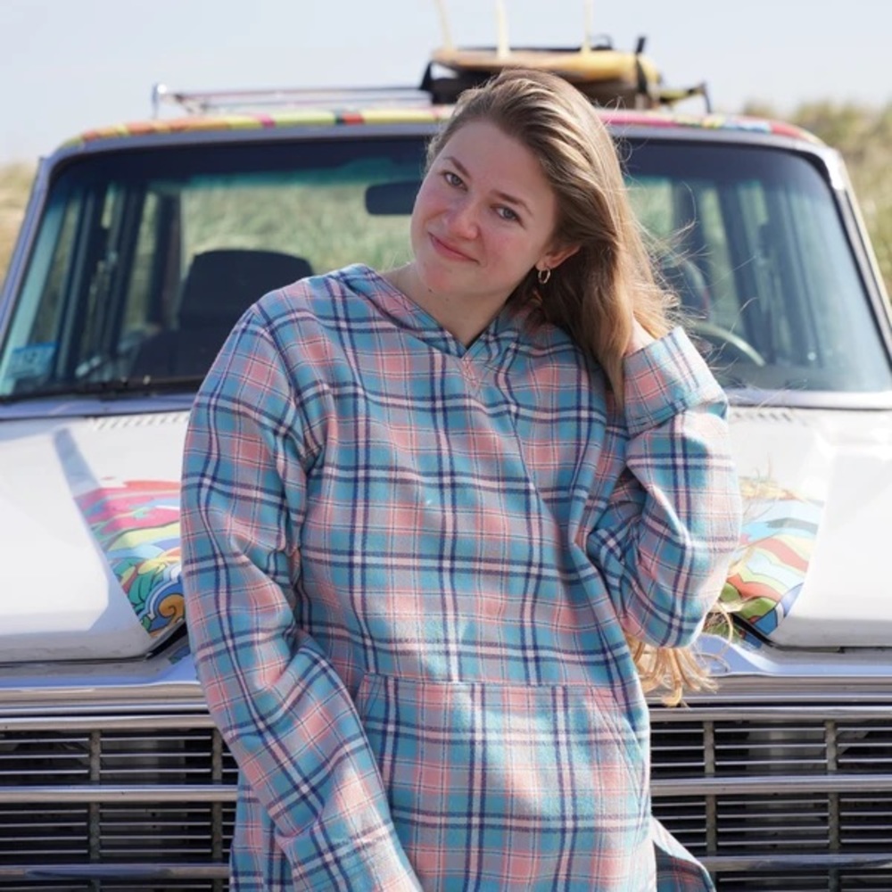 NWOT, Wears Woody 100% Cotton Plaid Flannel Hoodie, US Made,  Pink & Blue SZ XL